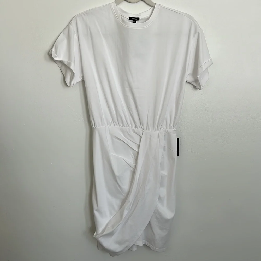 Express Crew Neck Short Sleeve Draped T-Shirt Dress - Picture 2 of 5